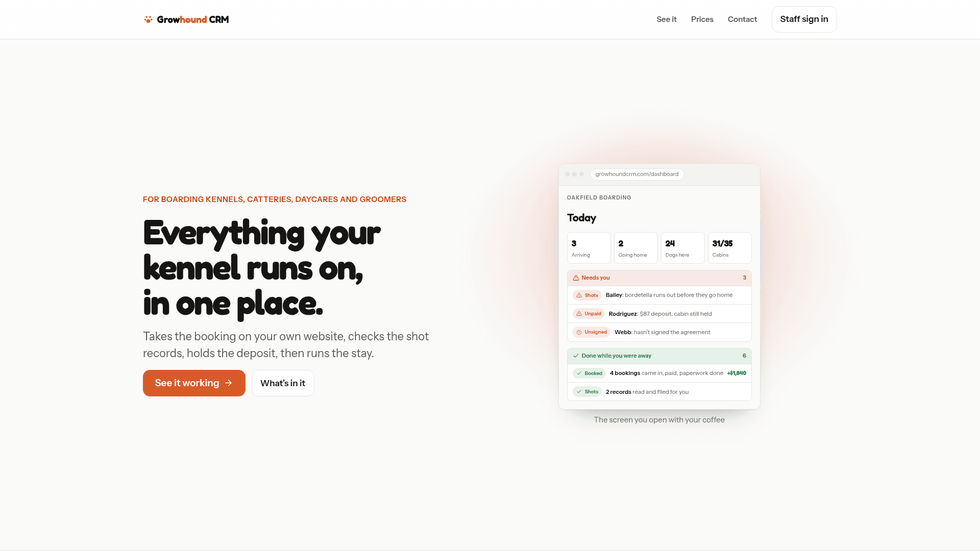 The GrowHound CRM website home page